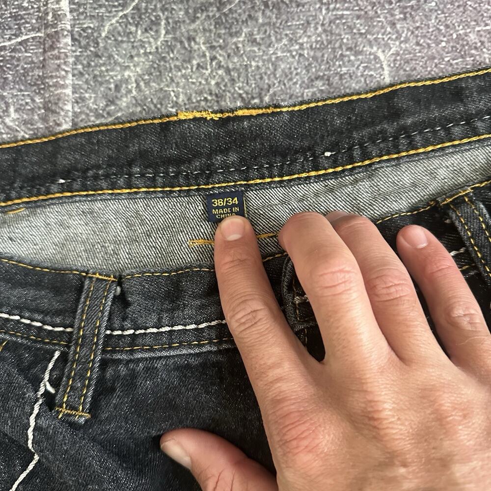 Men's Vintage Y2K Karl Kani Black Denim Wide Leg Embroidered Jeans Sz 38 X 34 - Picture 3 of 5